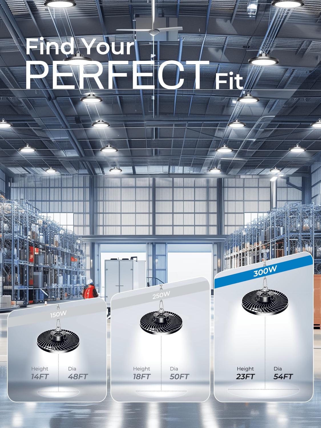 ELEKICO 300W UFO High Bay Light warehouse-ready illumination for industrial spaces.