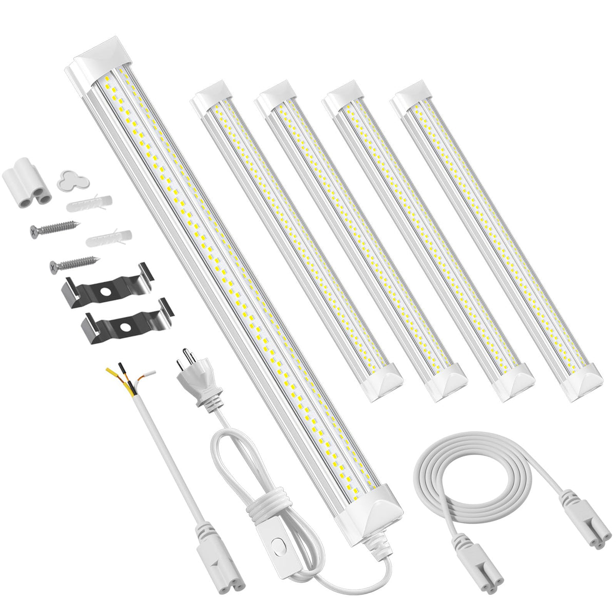 ELEKICO 4-pack LED shop lights arranged for bright workshop illumination