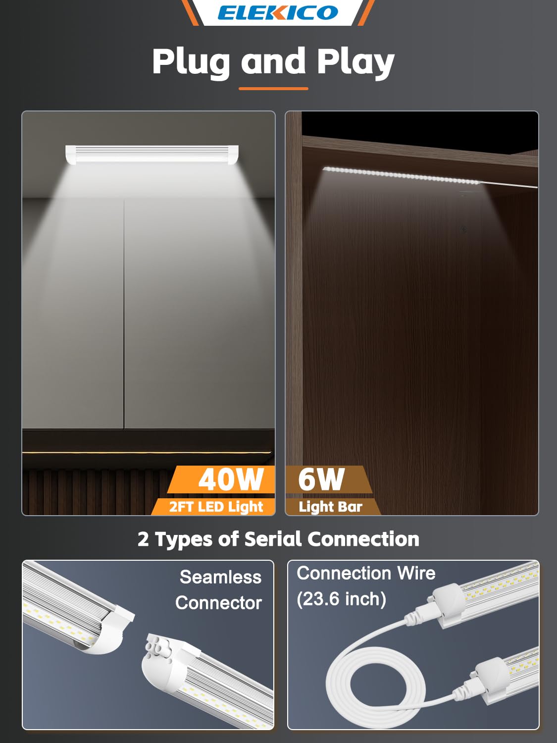 ELEKICO 6000K daylight LED for clear visibility in garage or basement
