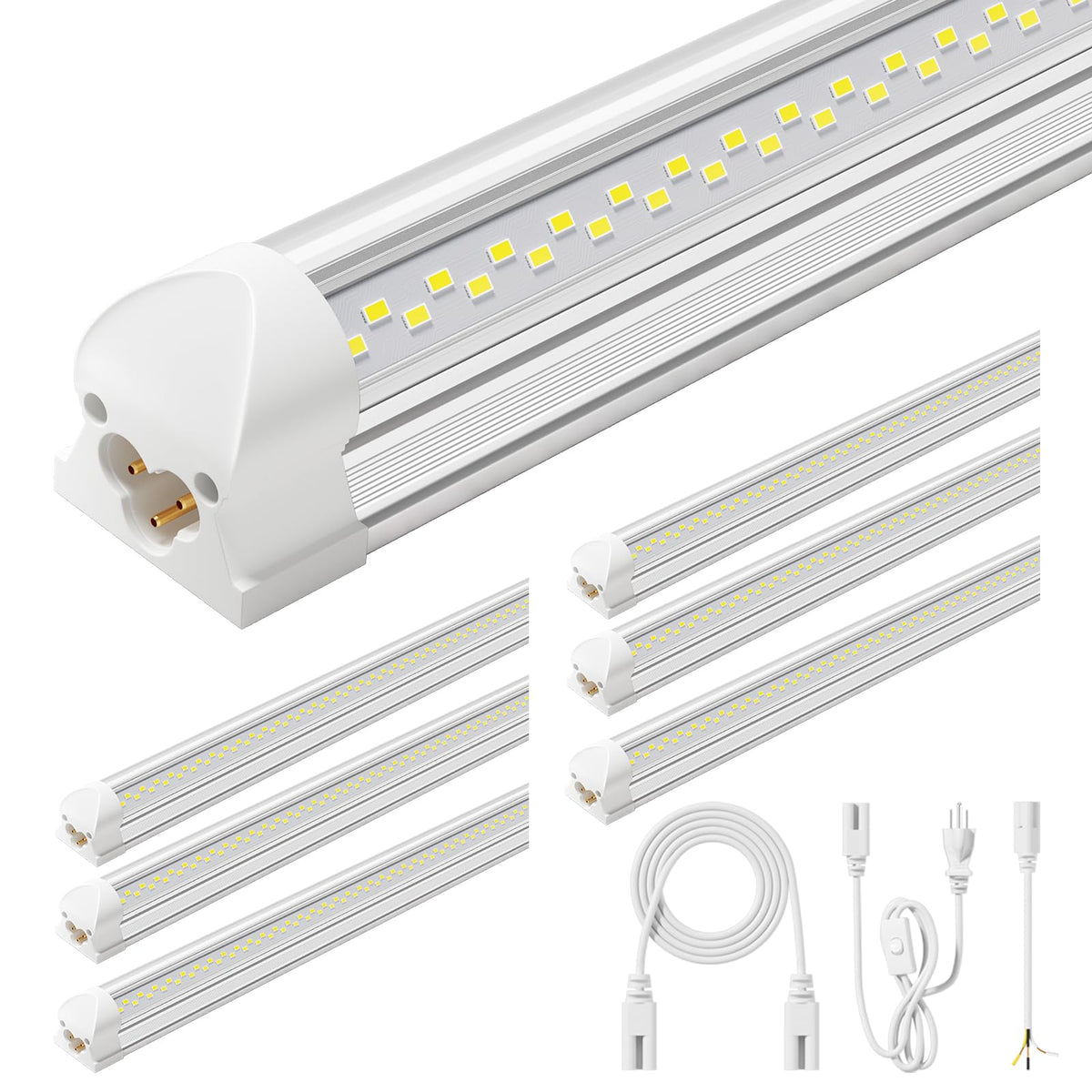 ELEKICO six-pack LED shop lights illuminate garages with high brightness.