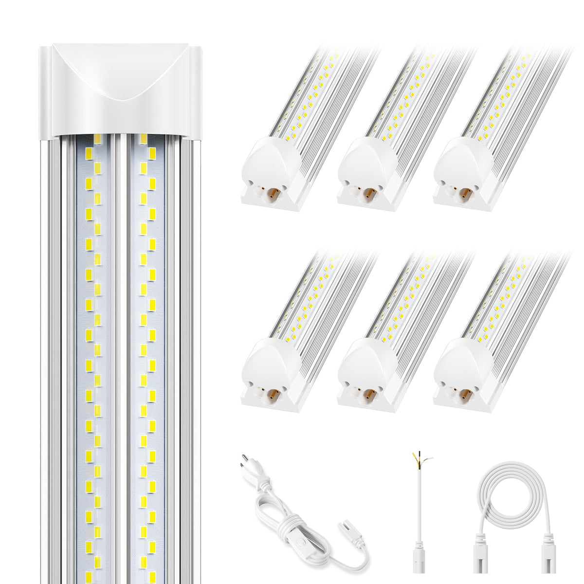 ELEKICO 6-pack 8ft LED shop light front view delivering bright, energy-efficient garage illumination