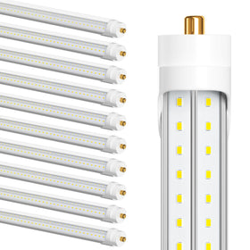 ELEKICO 75W 8ft LED T8 tube with V-shaped clear cover for broad, even illumination.