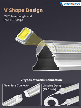 ELEKICO 8ft LED V-shape design spreads light across work surfaces.
