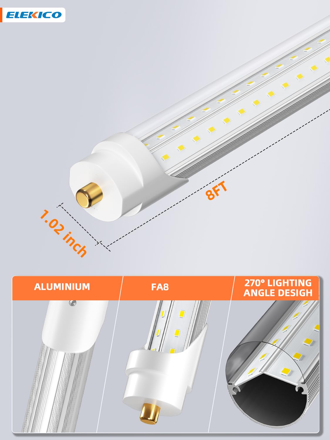 ELEKICO 8ft shop light ideal for garage, warehouse, or workshop.