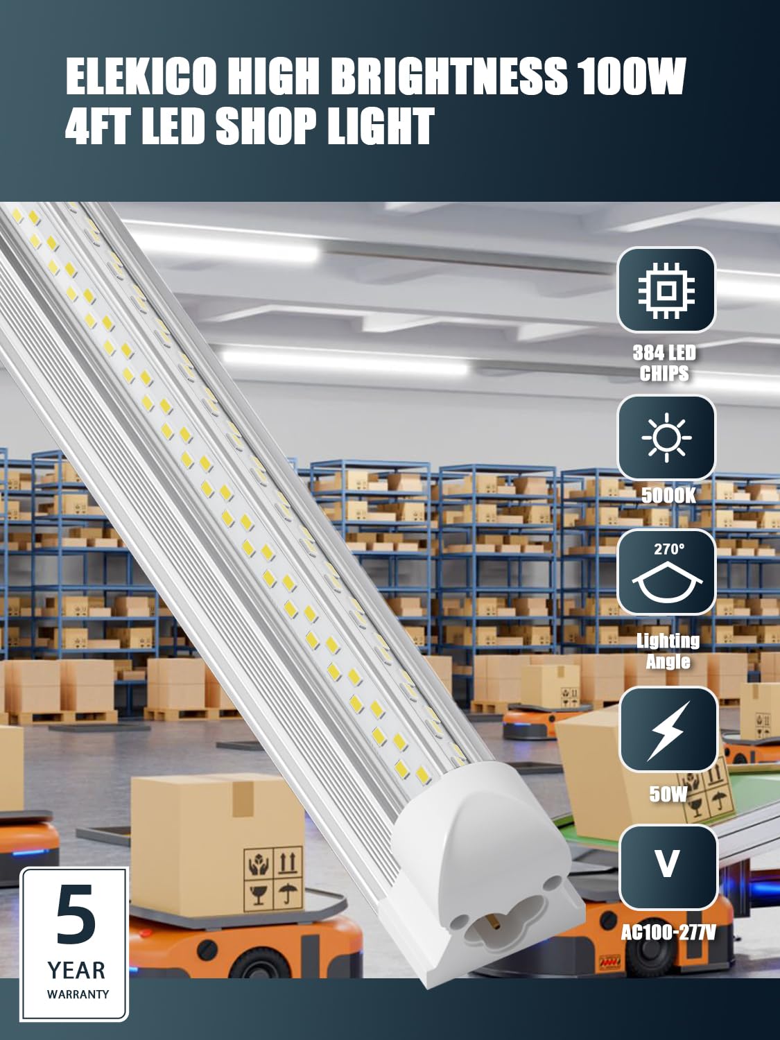 ELEKICO four-foot LED light with extendable design for linking multiple units