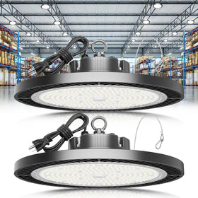 ELEKICO 250W UFO high bay light mounted on ceiling for clear warehouse illumination