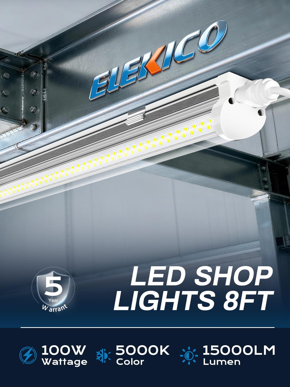 ELEKICO linkable 8ft LED shop light enabling scalable garage lighting setups