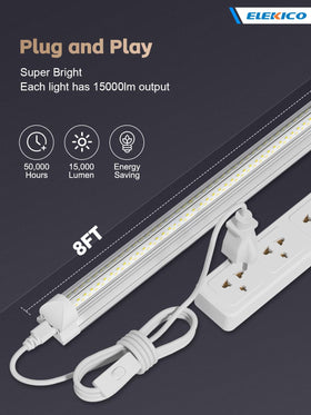 ELEKICO linkable 8ft shop lights connect up to three units for larger spaces.