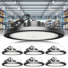 ELEKICO UFO high bay light front view for wide, even coverage in garages and workshops