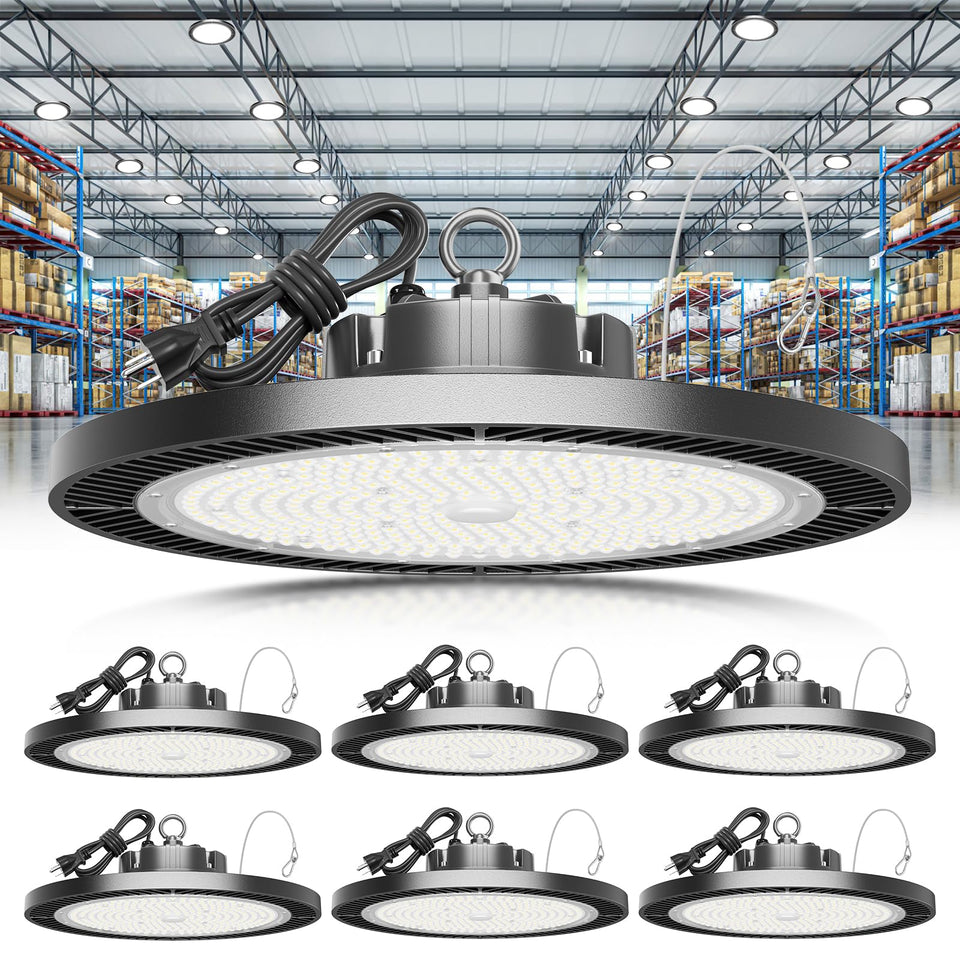 ELEKICO UFO high bay light front view for wide, even coverage in garages and workshops
