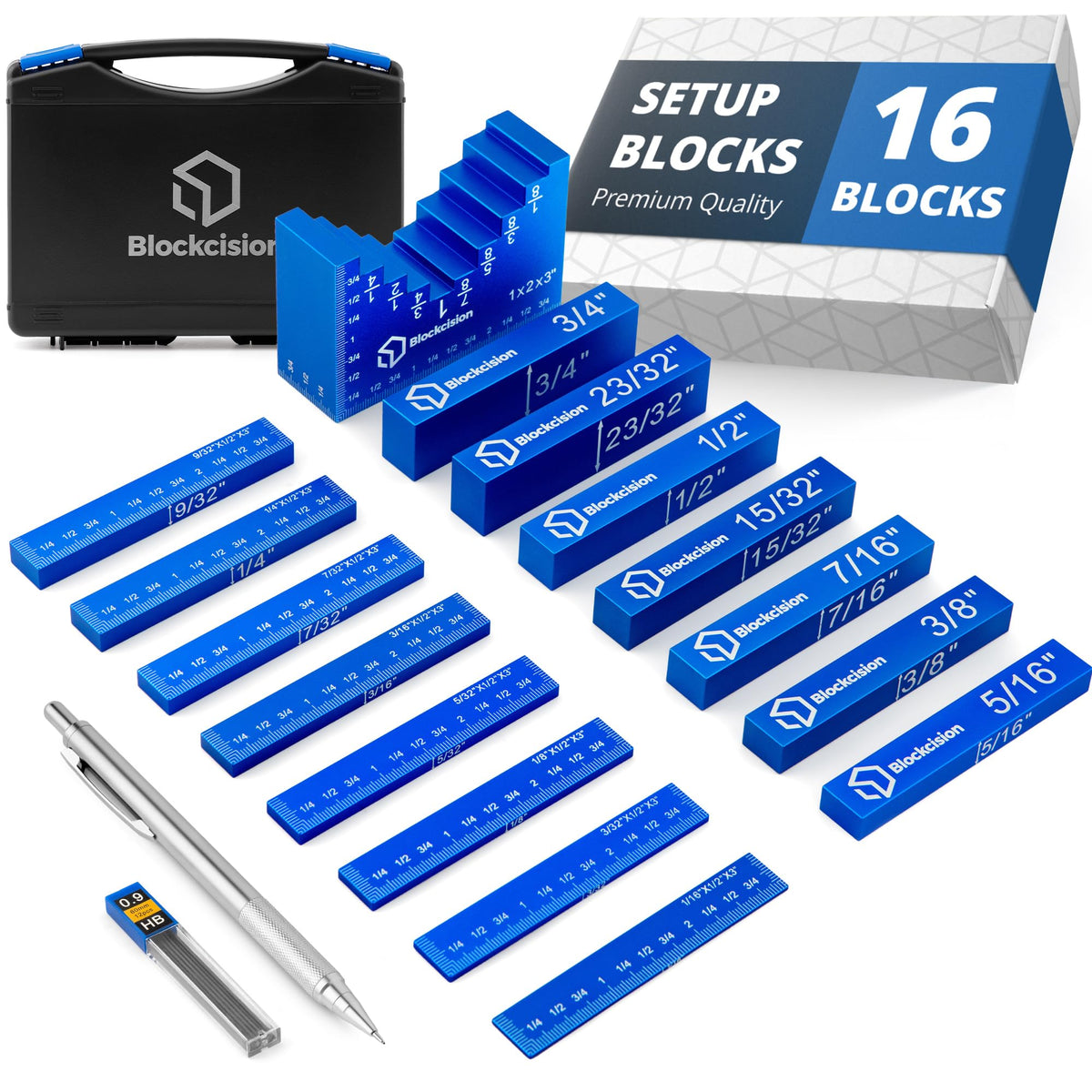 Eleon Blockcision setup blocks in sturdy case for quick workshop setup