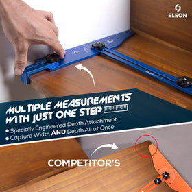 Eleon stair gauge demonstrates angle, length, and depth measurement for accuracy.