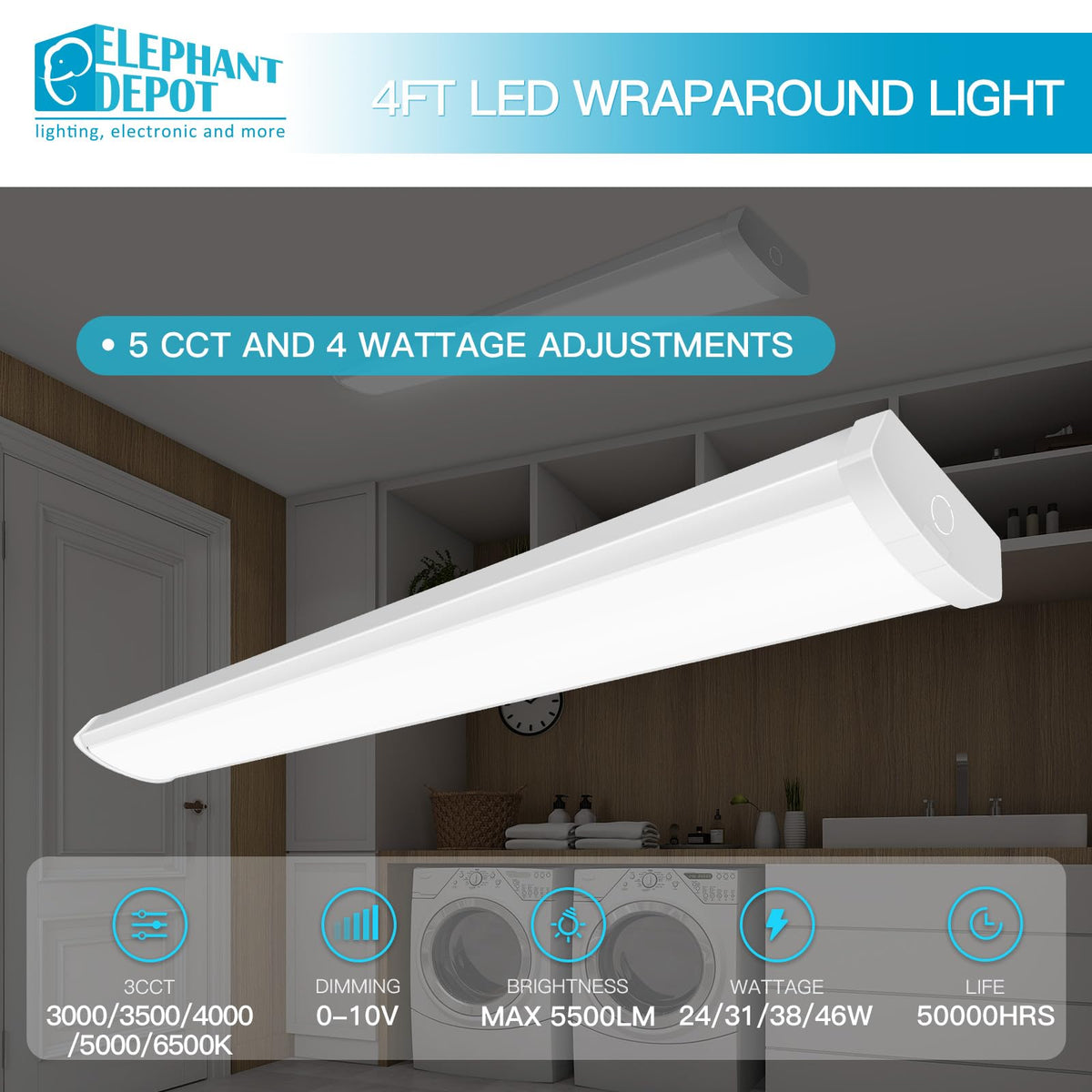 ELEPHANT DEPOT 0-10V dimming-capable wraparound for precise control