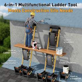 Elesude ladder jack stabilizer shown on a rung for added balance.