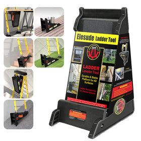 Elesude ladder leveler stabilizing a stair ladder on uneven steps for safer painting.