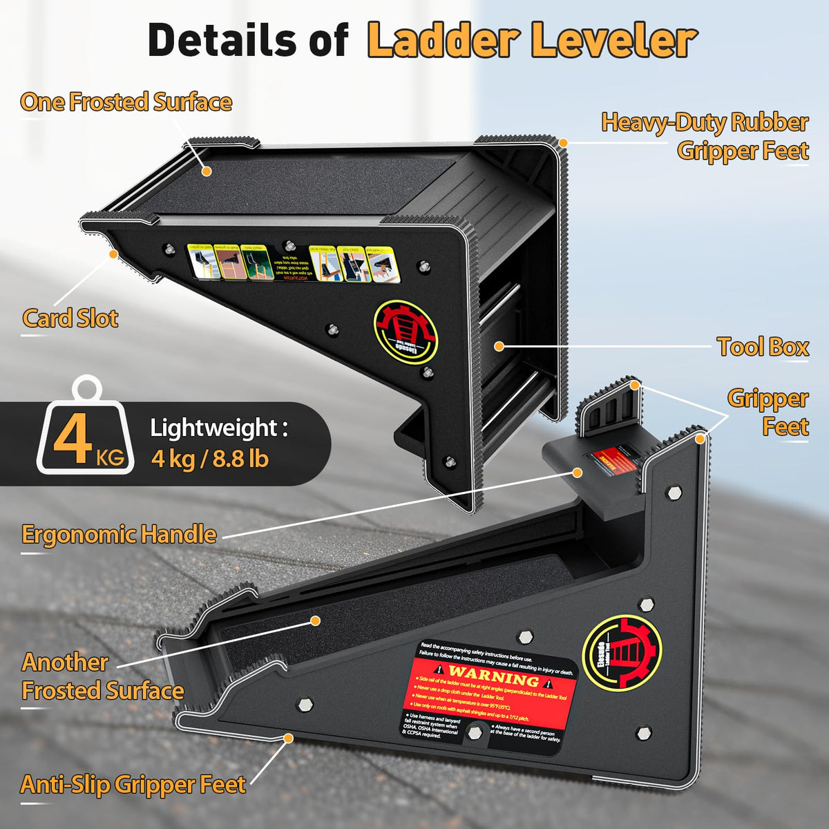 Elesude roof leveler tool supporting stable work on a sloped roof.