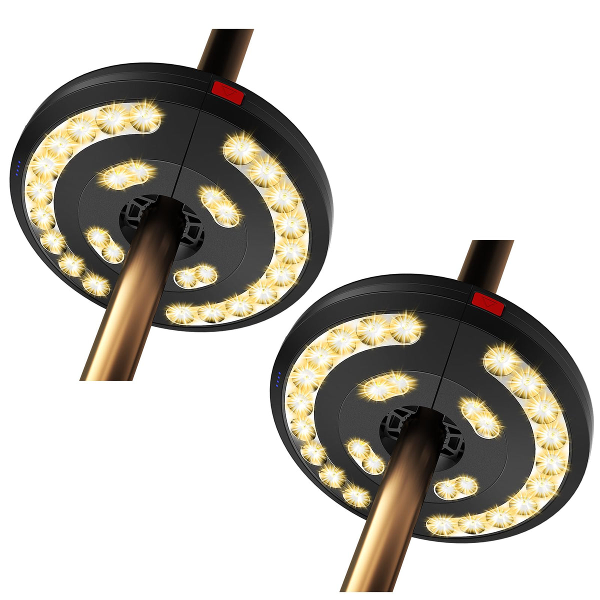 Eletorot patio umbrella light mounted on pole for warm outdoor dining ambience.