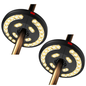 Eletorot patio umbrella light mounted on pole for warm outdoor dining ambience.