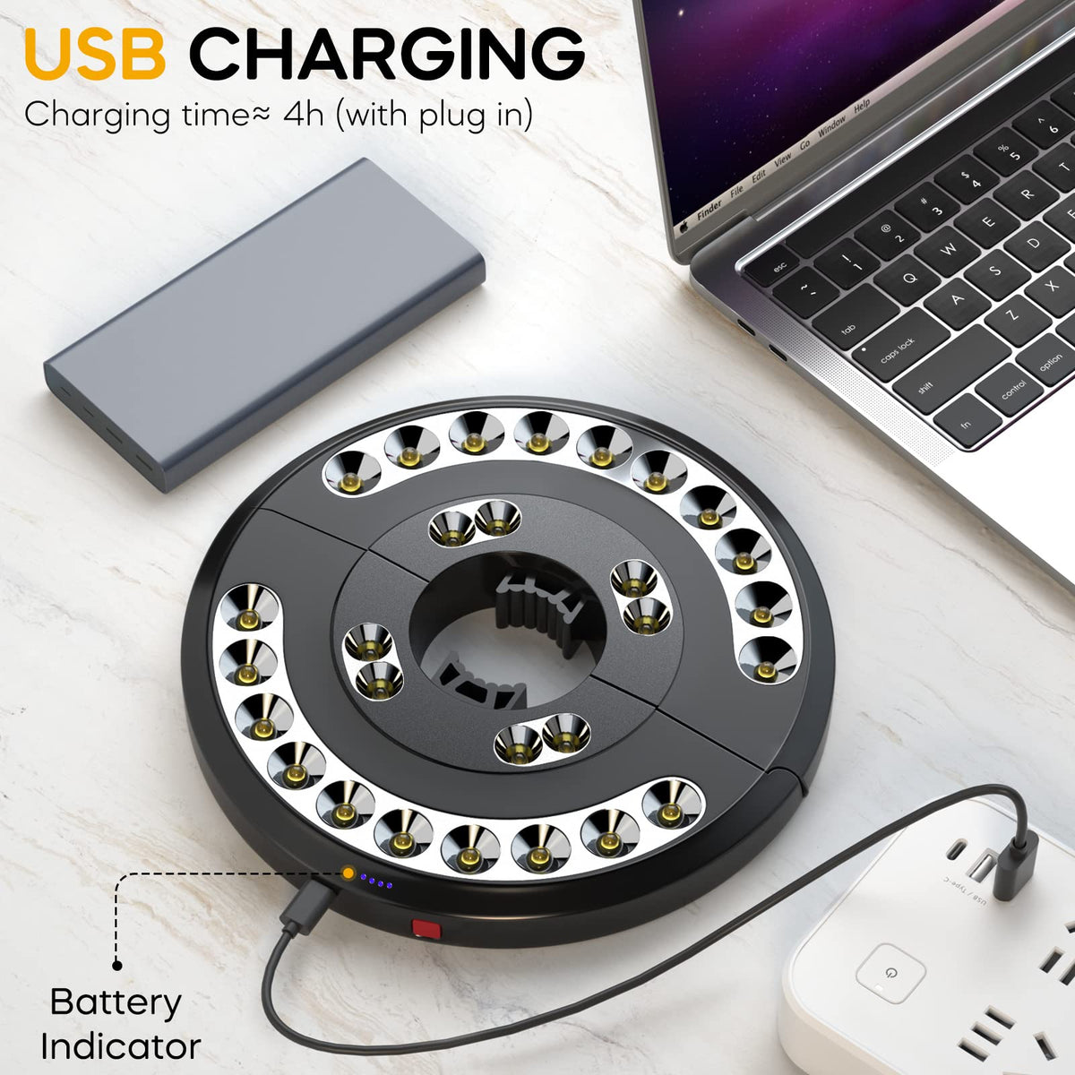 Eletorot umbrella light USB rechargeable with charging port and indicator for easy maintenance.