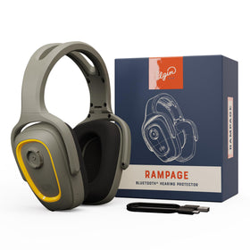 Elgin Rampage BT headphones worn on a worksite offering protected hearing and clear audio.