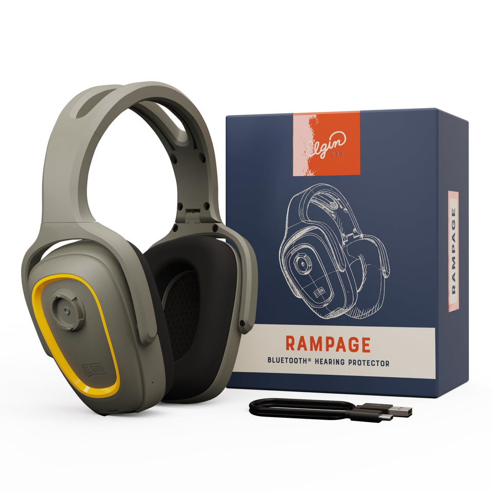 Elgin Rampage BT headphones worn on a worksite offering protected hearing and clear audio.
