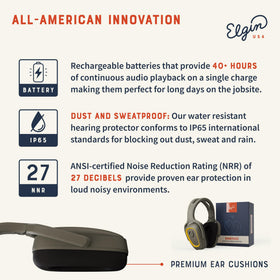 Elgin Rampage IP65-rated headset resists dust and sweat during outdoor industrial tasks.