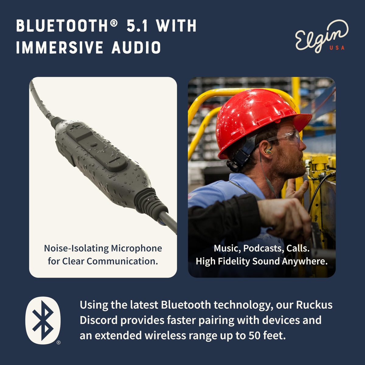Elgin Rumble Earbuds Bluetooth 5.1 quick pairing and range
