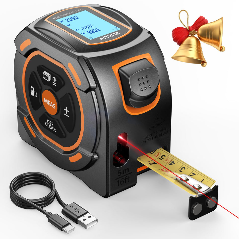 Elikliv Laser Tape Measure with 197ft laser distance readout for fast room sizing.
