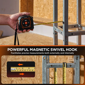 Elikliv laser tape measure LCD display enables one-handed measurement on site.