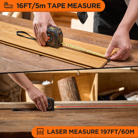 Elikliv LTM01 digital tape measure shows 16ft auto-locking tape for precise marks.