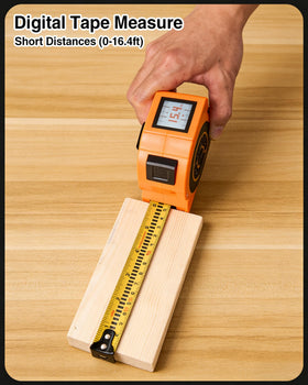 Elikliv six-mode digital tape supports area, volume, and Pythagorean calculations.