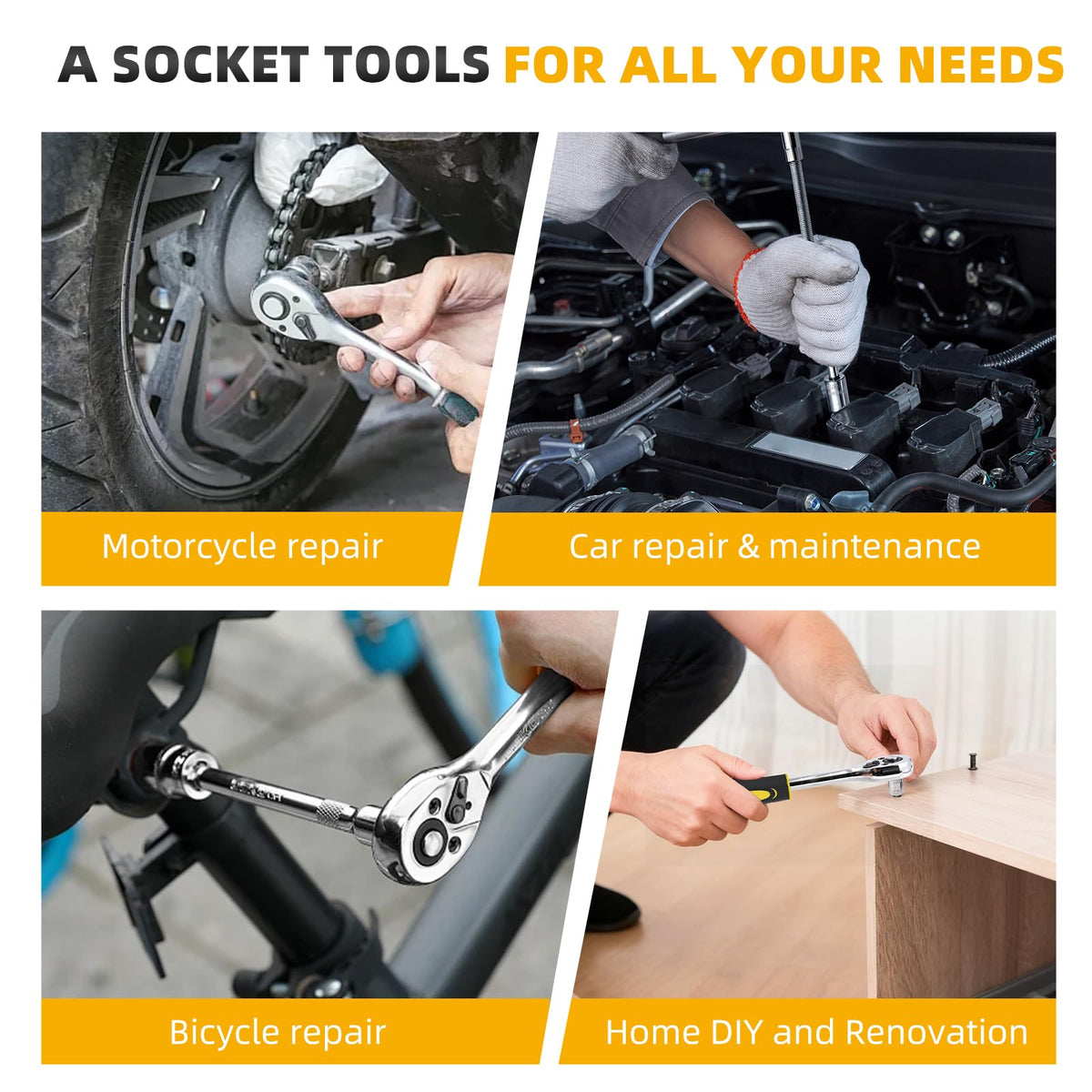 Elinoover 4-14 mm sockets range for versatile repairs.