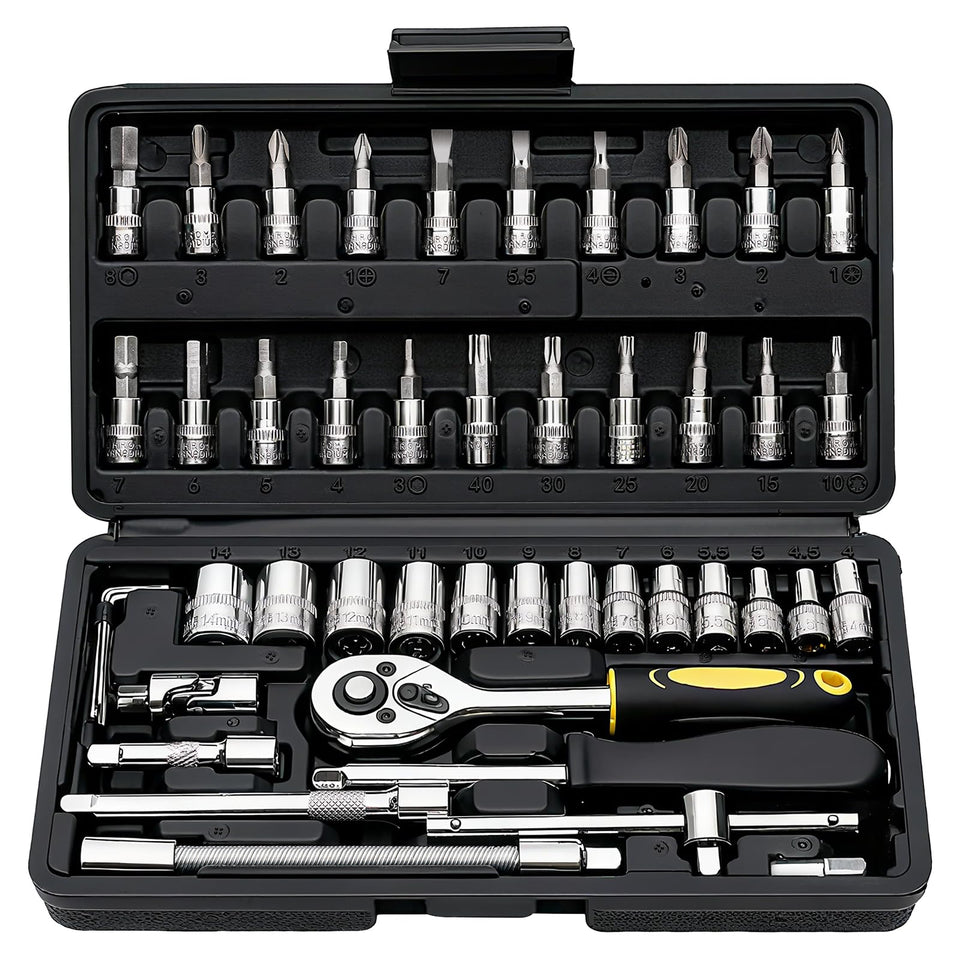 Elinoover 46-piece socket set in a compact case for organized auto maintenance.
