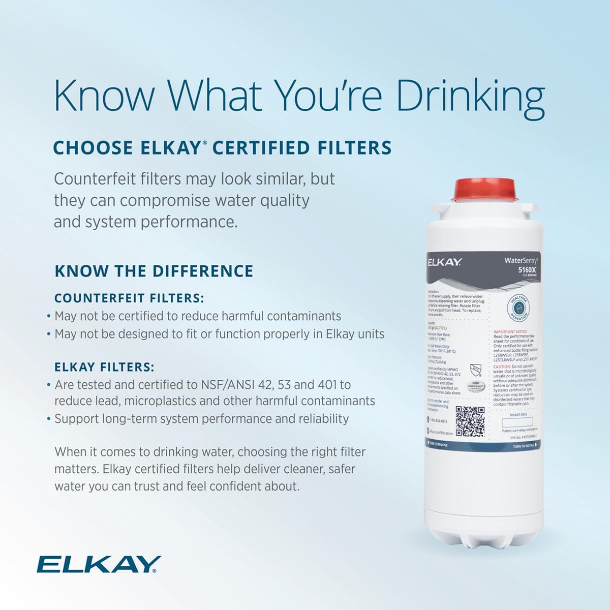 Elkay 6,000-gallon capacity cartridge designed for long service.