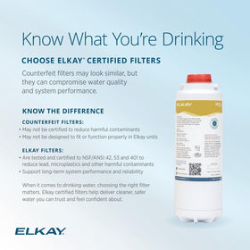 Elkay ERF750 indicates 750-gallon capacity for convenient filter replacement.