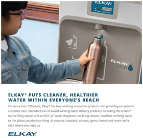 Elkay ezH2O in use image emphasizes sensor activation and quick fill.