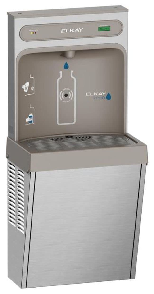 Elkay ezH2O bottle filler front view highlights compact, wall-saving design.