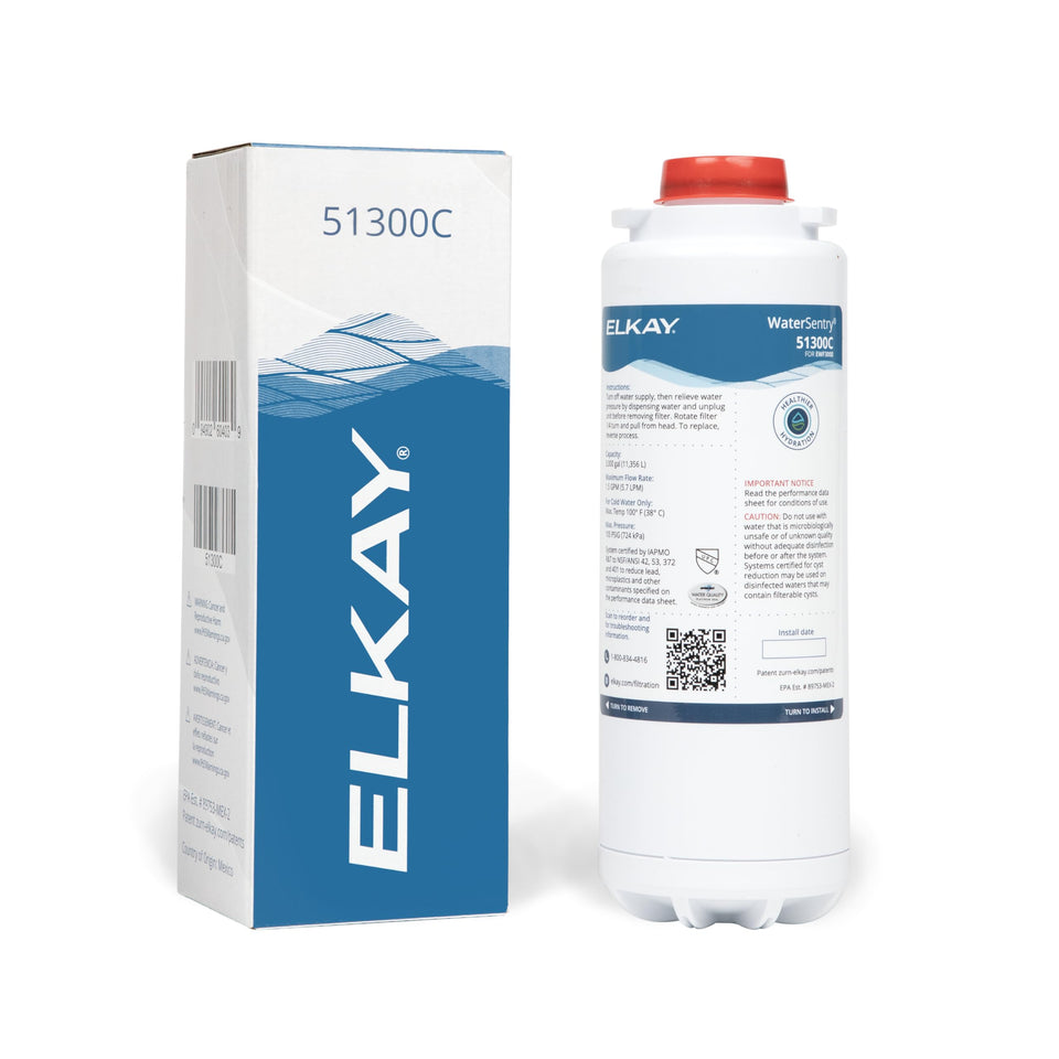 Elkay WaterSentry 51300C filter close-up reducing lead and microplastics.