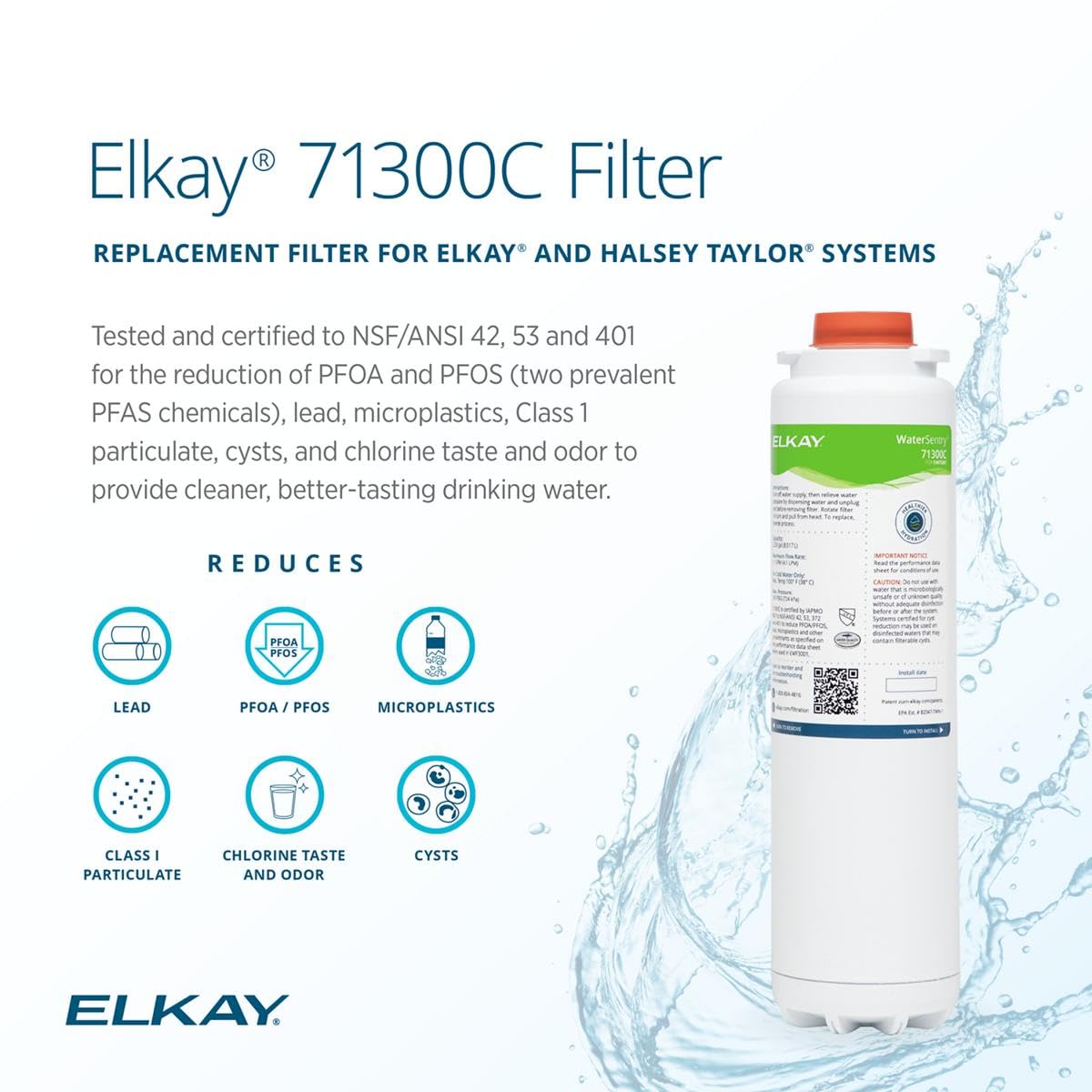 Elkay WaterSentry 71300C quick-disconnect install enables fast, clean filter changes