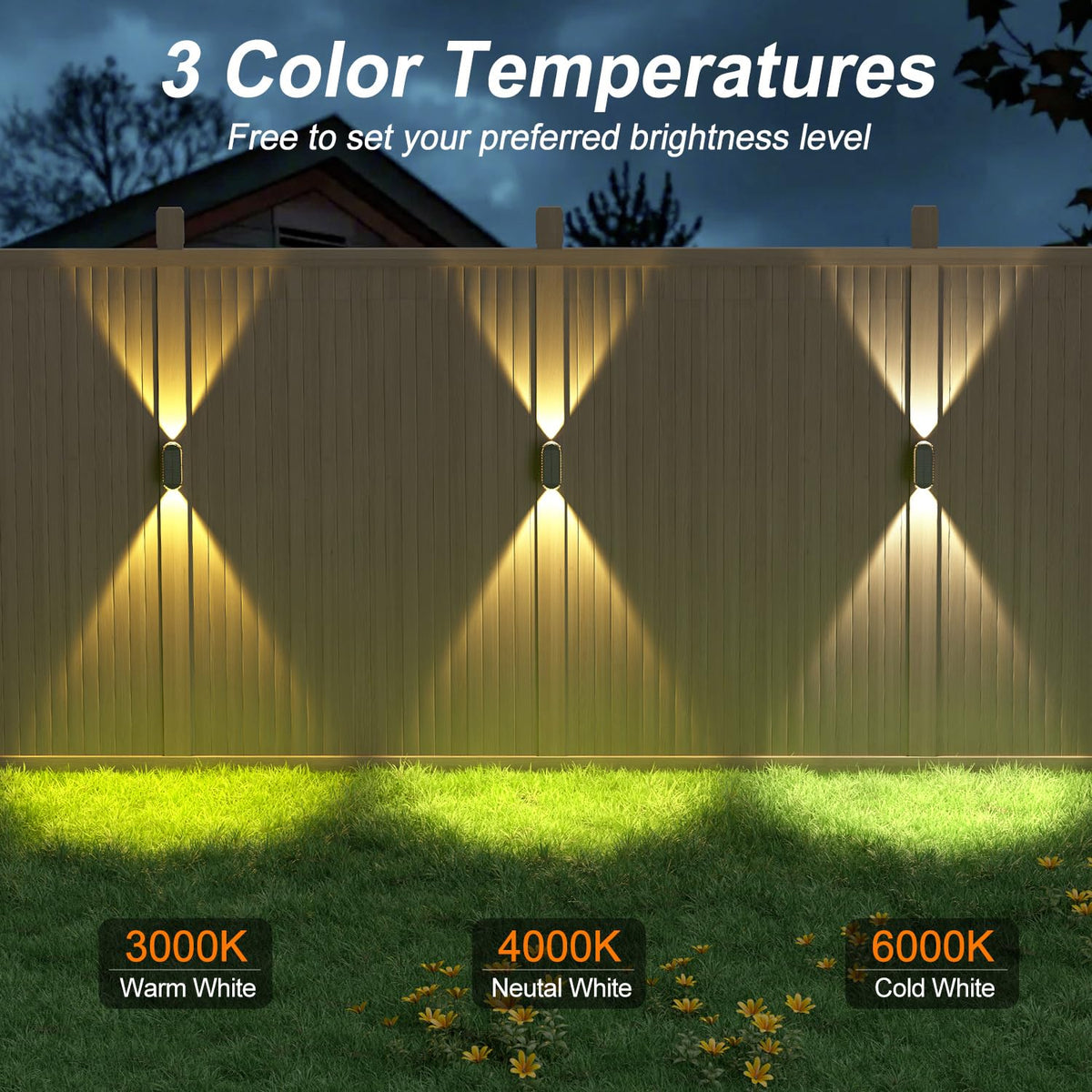 Ellasay Solar Fence Lights feature intelligent brightness control to save energy