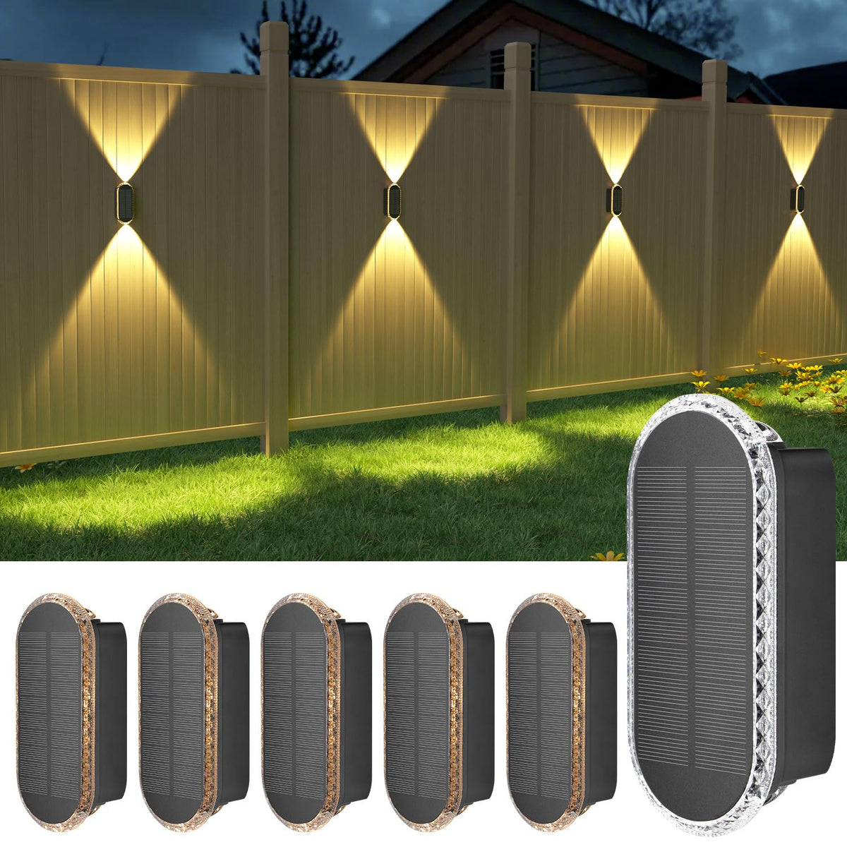 Ellasay Solar Fence Lights illuminate with up-down beams for pathways