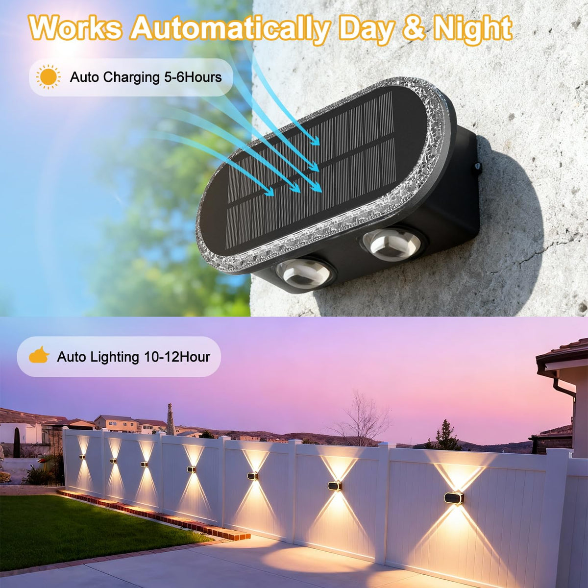 Up/down LEDs provide even lighting along a fence line.