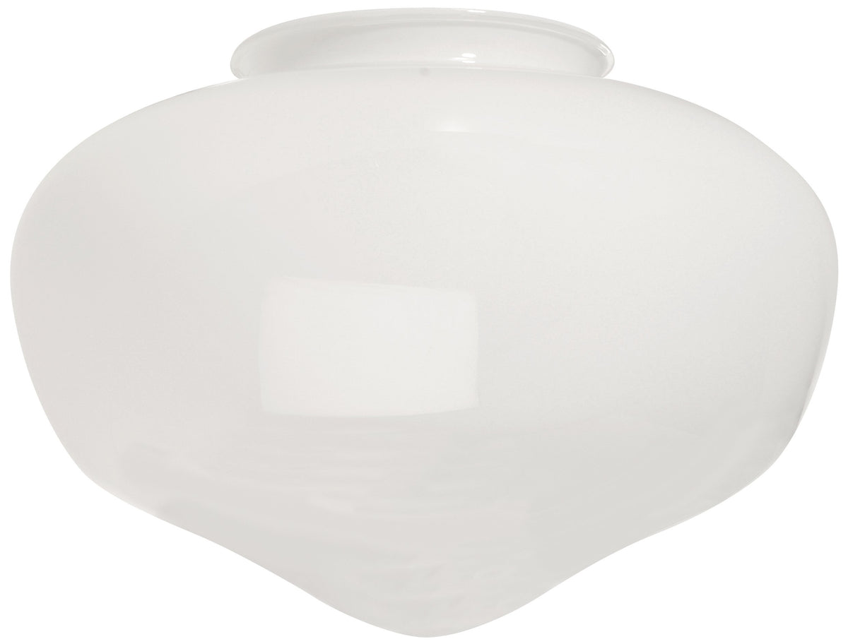 Ellington K068 white school-house fan glass neck shade enhances traditional ceiling fans for warm rooms.