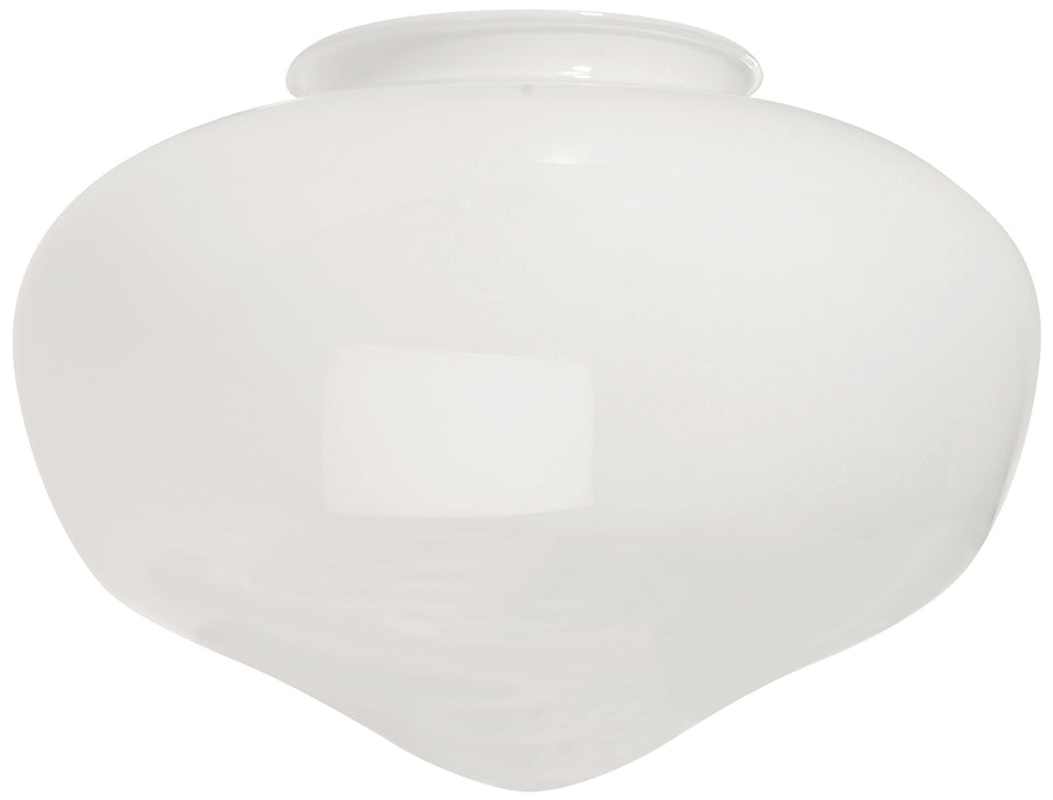 Ellington K068 white school-house fan glass neck shade enhances traditional ceiling fans for warm rooms.