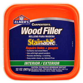 Elmer's Carpenter's Stainable Wood Filler 32 oz jar ready for sanding and staining.