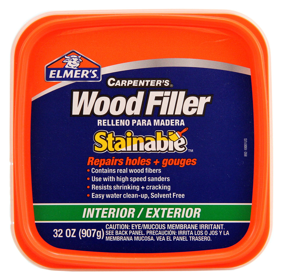 Elmer's Carpenter's Stainable Wood Filler 32 oz jar ready for sanding and staining.