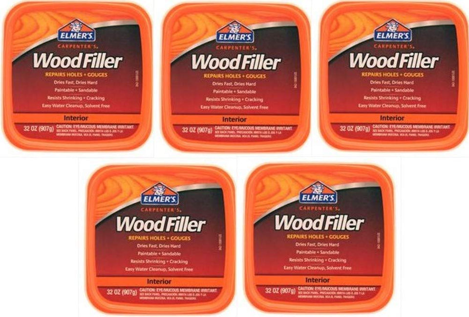 Elmer's E842L wood filler in can ready for repairing holes in wood surfaces
