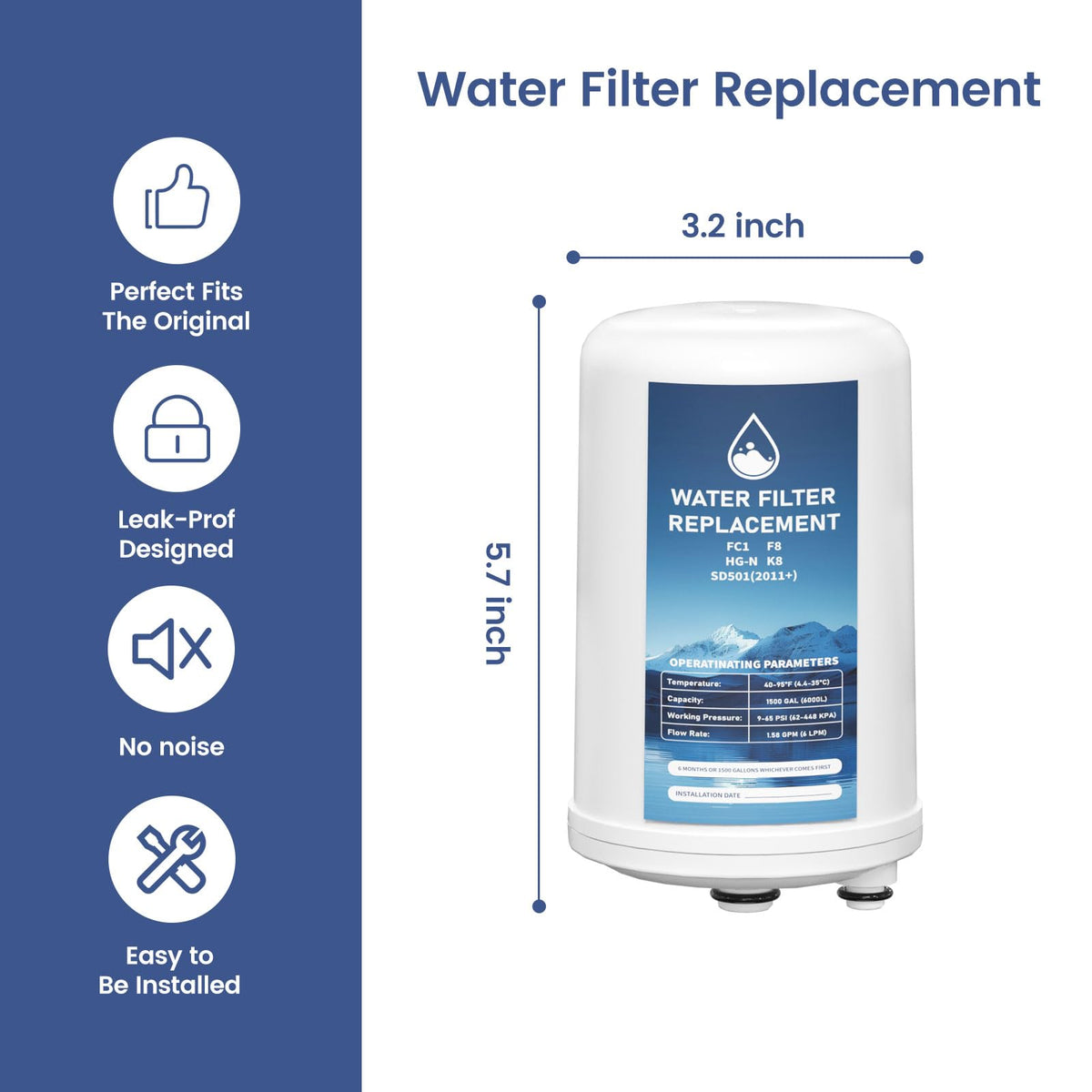 Long-lasting filtration up to 1500 gallons with Elovener K8 cartridge