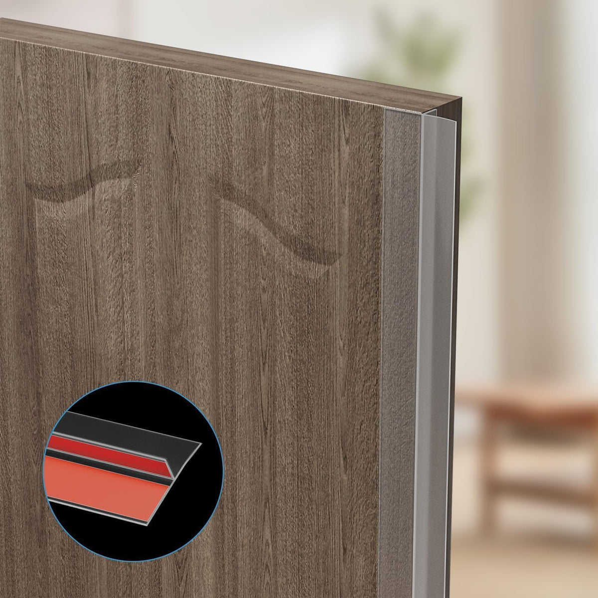Elvone frameless door edge seal improving door fit and quiet operation