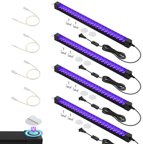 Elwoks 365nm UV bar pack showing four-bar glow setup for expandable displays.